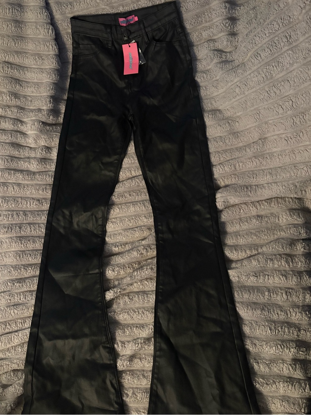 NWT Edikted Black Faux-Leather Flared Jeans